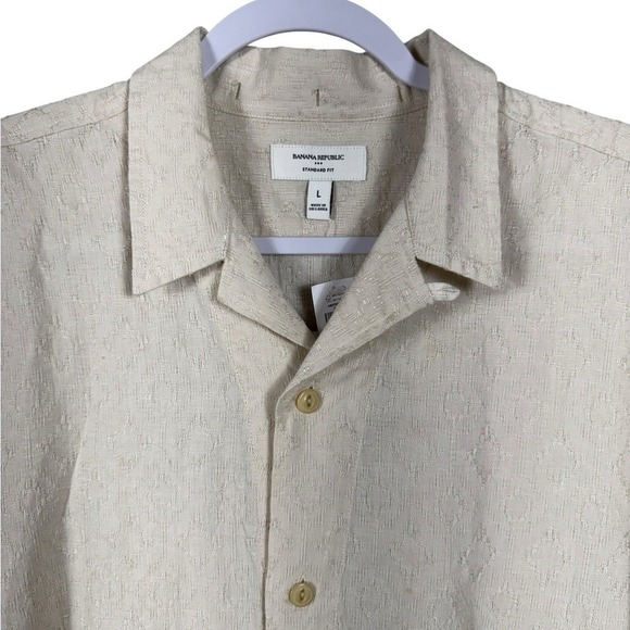 Banana Republic Mens Linen Cotton Textured Button Down Shirt L Beachy Lagom New - Picture 3 of 10